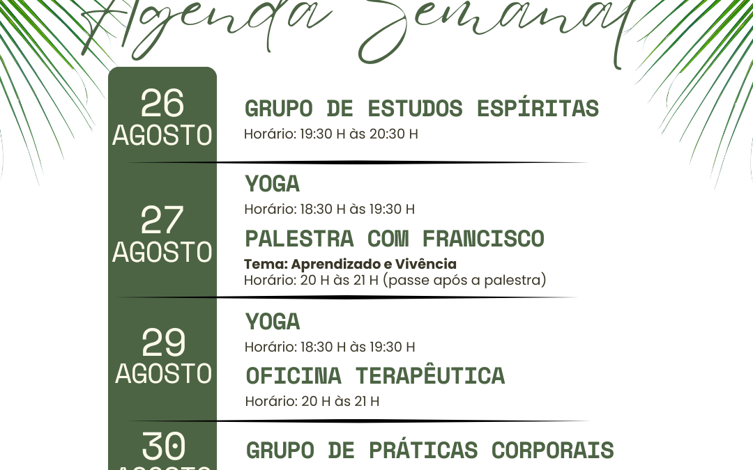 Agenda da Semana: 26/08 a 31/08/2024