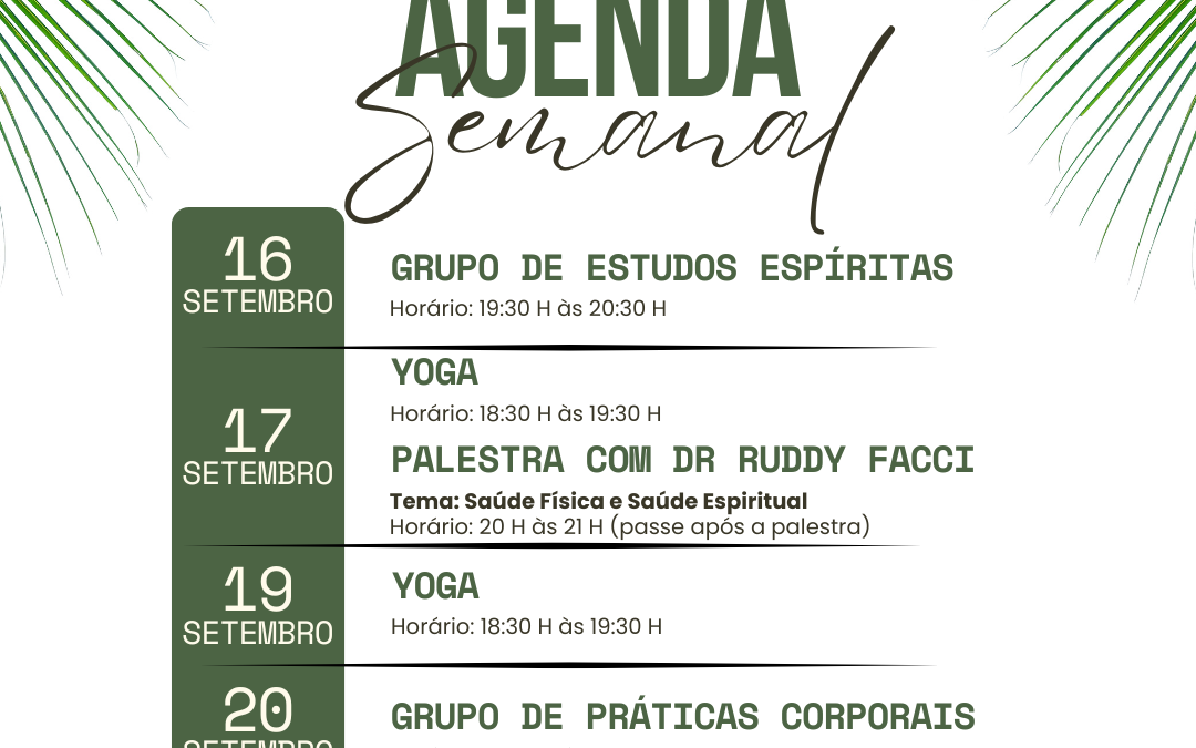 Agenda da Semana: 16/09 a 21/09/2024