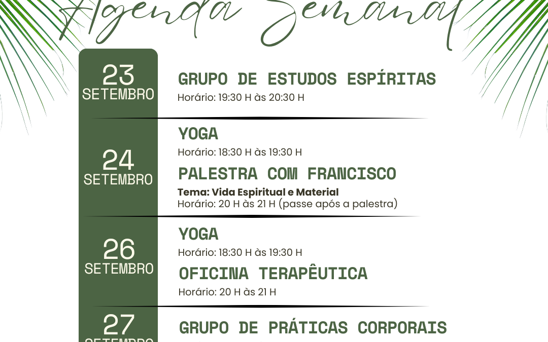 Agenda da Semana: 23/09 a 28/09/2024